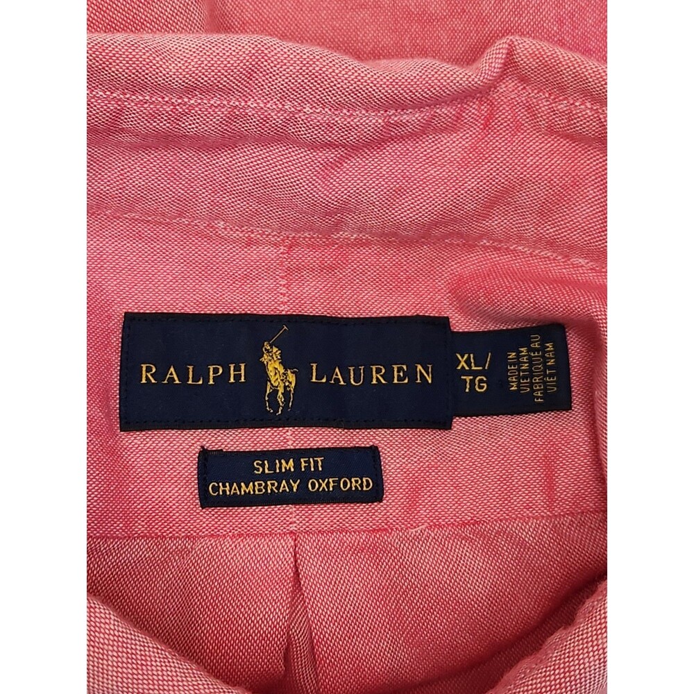 Ralph Lauren Slim Fit Chambray Oxford Shirt Men XL Pink Short Sleeve Button Down - Picture 4 of 6